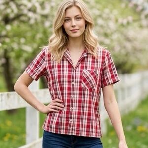 Erika Plaid Western Southwestern Coastal Cowgirl Cotton Womens Shirt Size LargeP